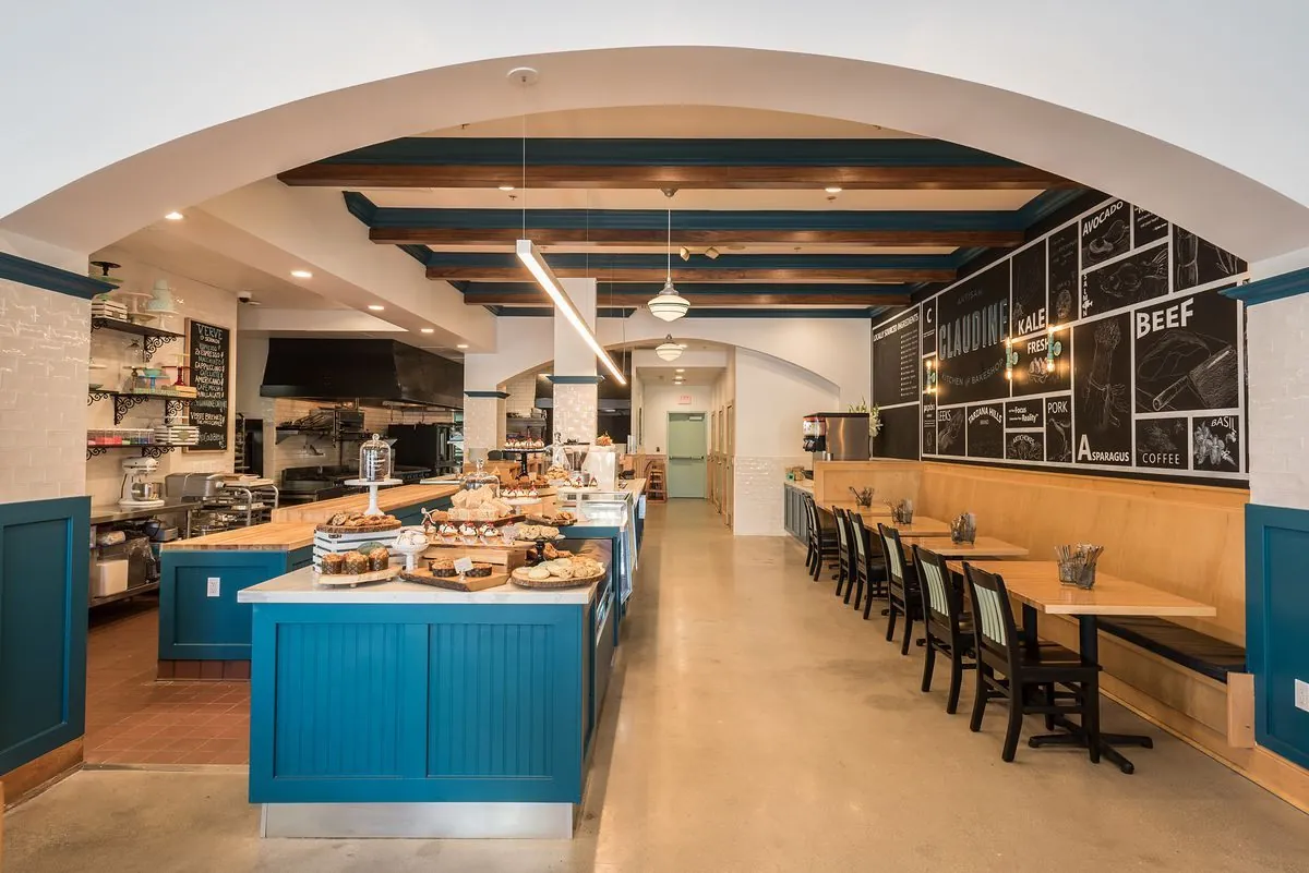 Polished concrete floor in the dining room at Claudine Bakery in Encino