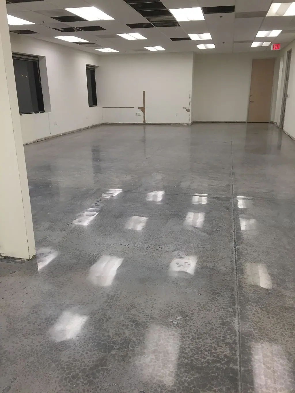 Polished concrete office floor, tenant improvement in Woodland Hills