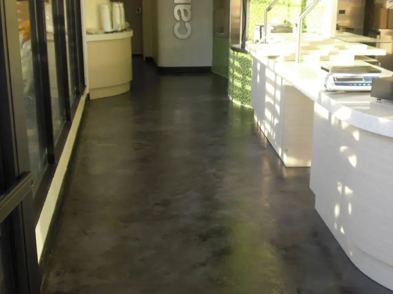 Skim coated and stained concrete floor at a Hollywood yogurt shop